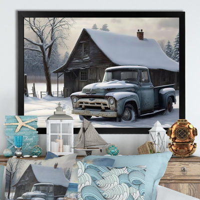 «Old Truck at the Barn in Winter III», reproduction sur toile