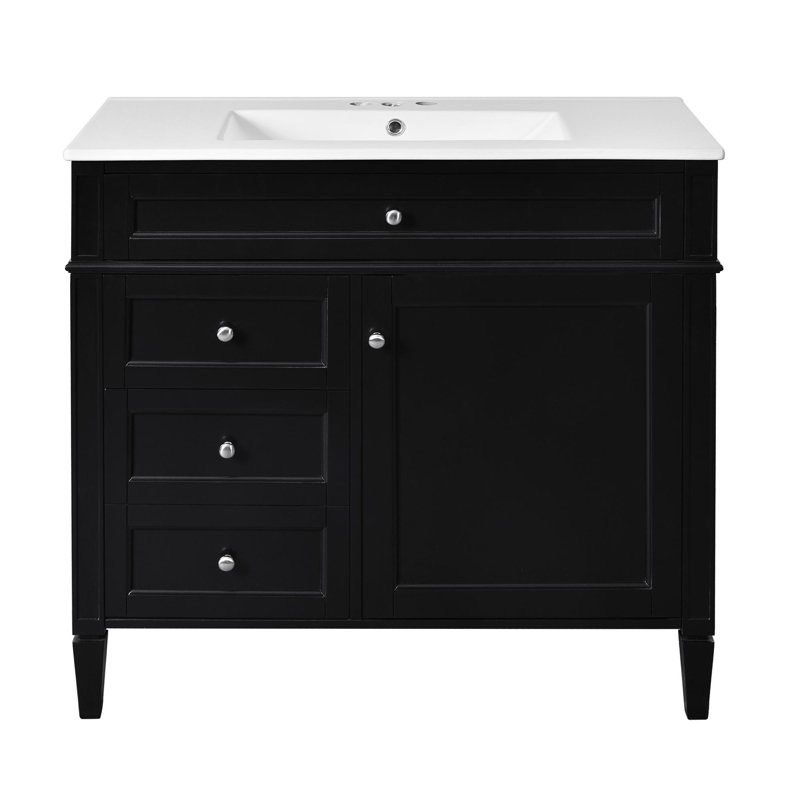 Meuble-lavabo 36 po avec lavabo supérieur, Noir, Argent argent