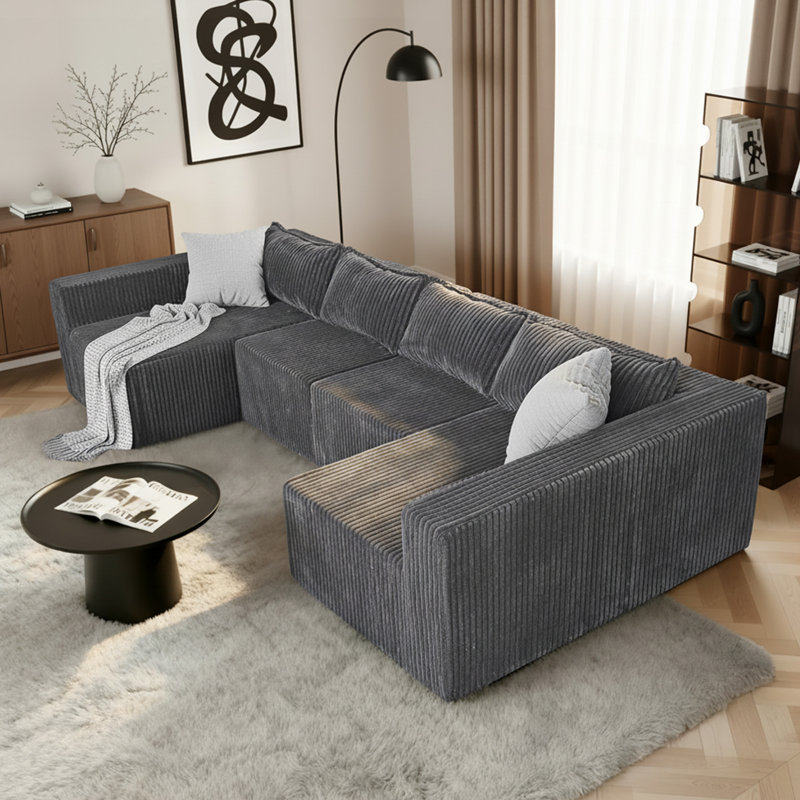 Canapé modulaire en velours côtelé de 128 po Modern, Dark Grey