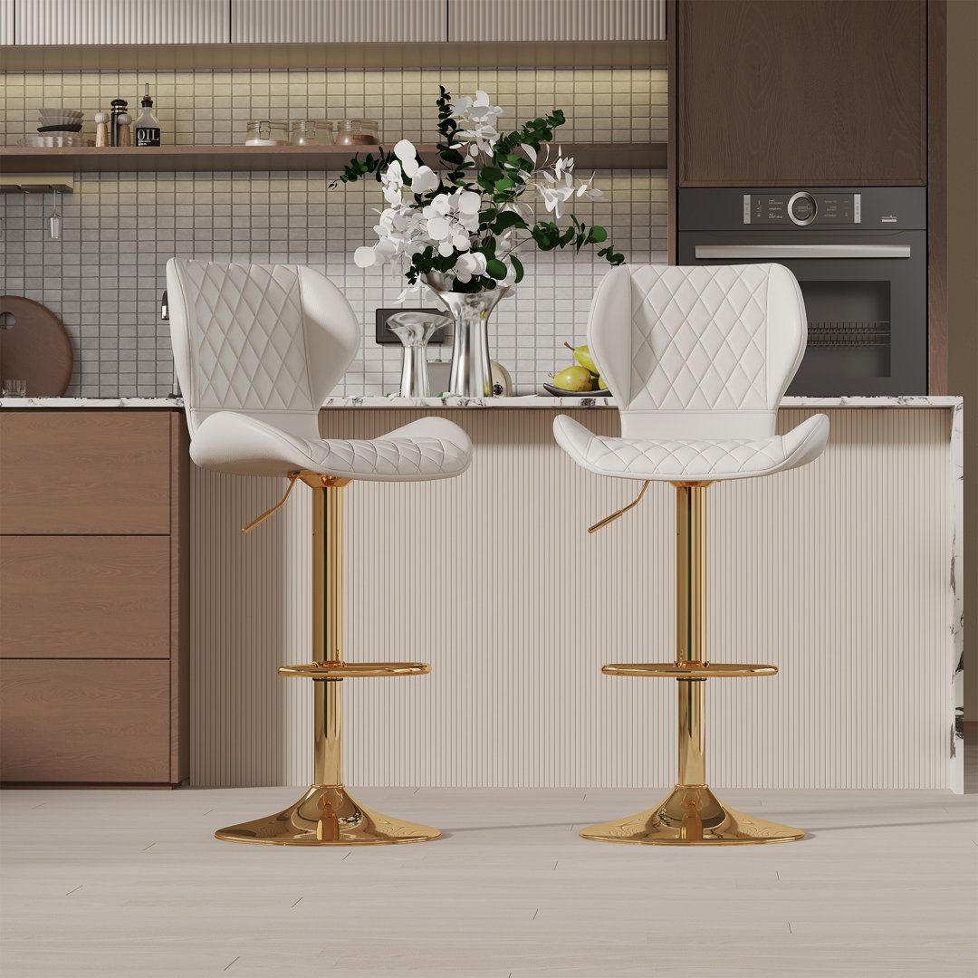 Tierone Upholstered Swivel Adjustable Height Counter Stool with Metal Frame, Modern Velvet Counter Stool (Set of 2) Everly Quinn 