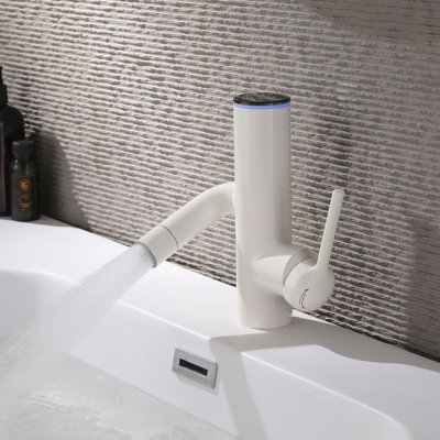 Robinet de lavabo de salle de bain à poignée simple 7,5 po de hauteur avec bonde et affichage numérique de la température