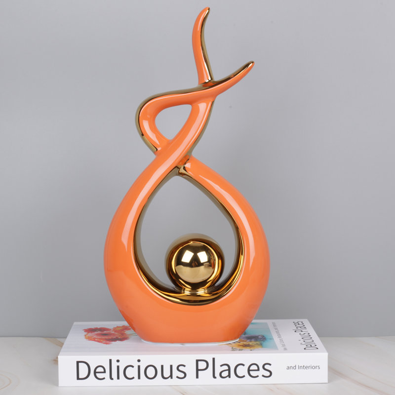 Sculpture moderne moderne en céramique, H 12,2 po x l 6,29 po x P 2,36 po, Orange