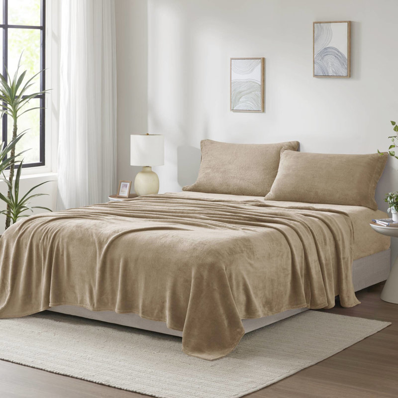 4 Pcs Taupe King Sheet Of - 100% Ultra Soft Cozy With Flat Fitted Sheets 2 Pillowcases Brushed Both Sides Fully Elasticized Machine Washable Size And