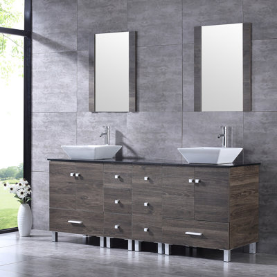  72'' Double Bathroom Vanity with Glass Top