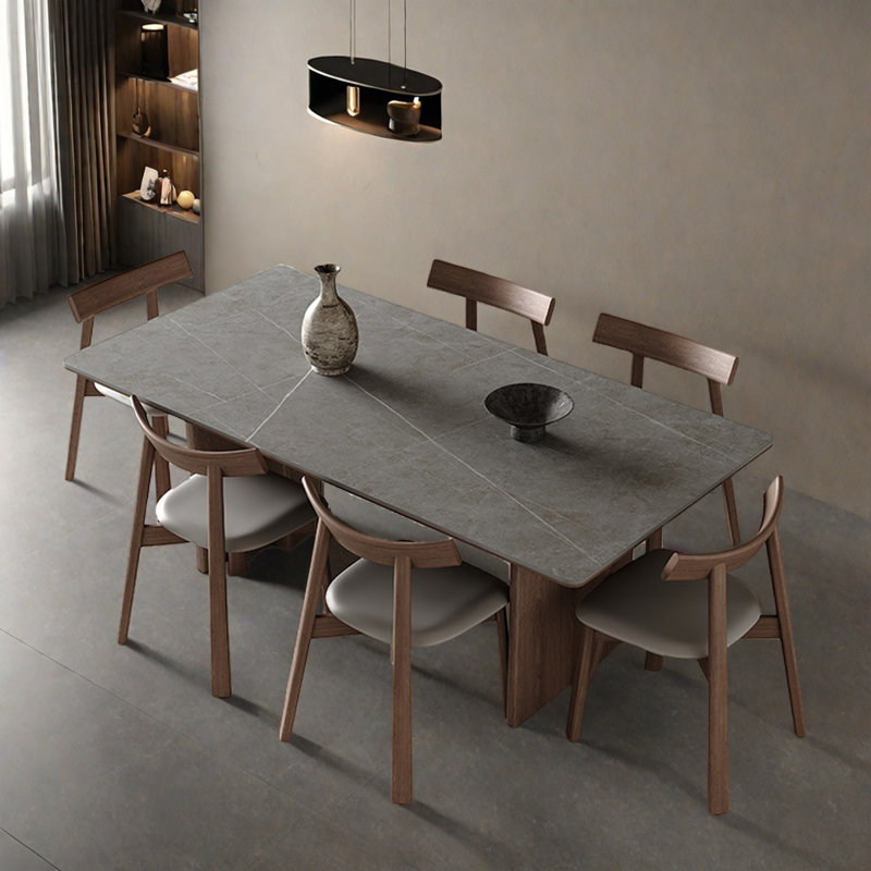 Modern simple grey rock slab dining table set, 29.52"H x 59.05"L x 31.49"W