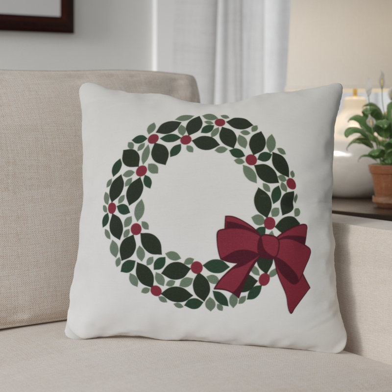 Coussin décoratif d’extérieur à imprimé floral à couronne holly, H 20 po x l 20 po