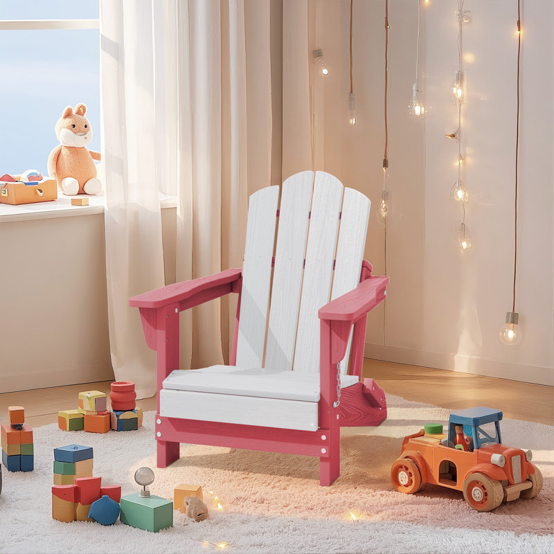 Kids’ Outdoor Adirondack Chair – HDPE, Weather-Resistant, Child-Size Patio Seating, Pink
