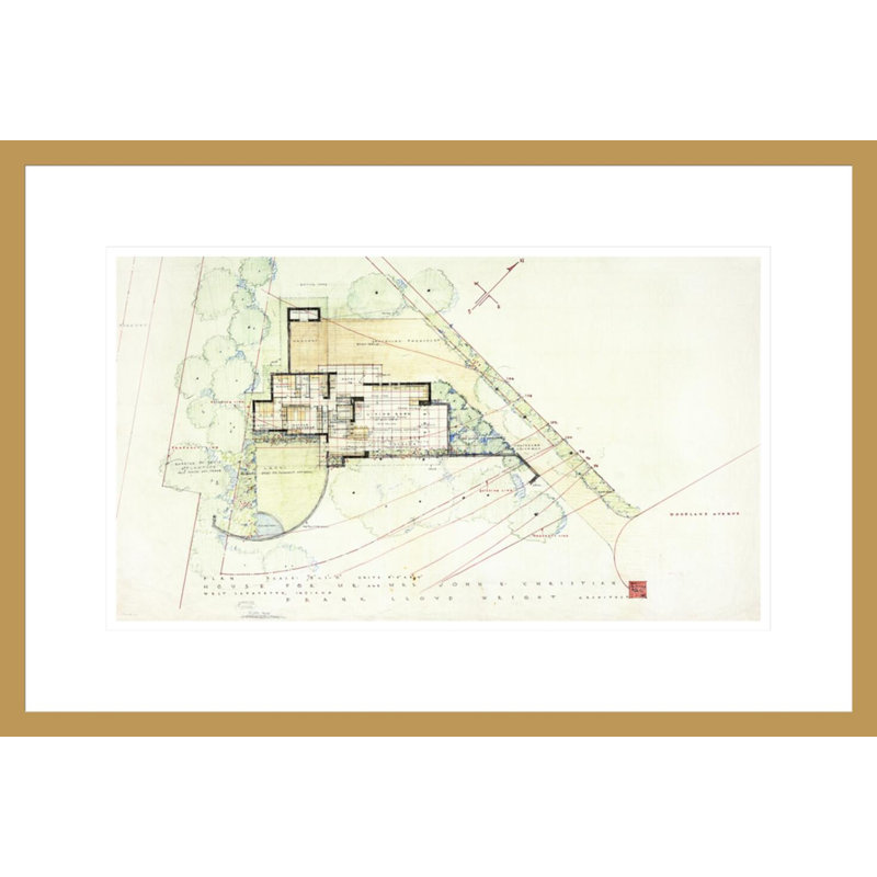 John E Christian, West Lafayette, Indiana. par Frank Lloyd Wright - Estampe numérique encadrée, H 16,98 po x l 21,75 po