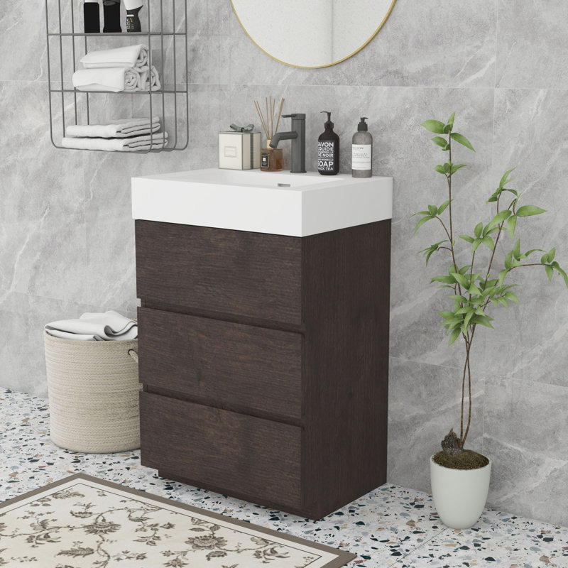 Meuble-lavabo moderne autoportant, Blanc, Gris