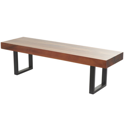 Wood Brown Bench with Black Metal Legs