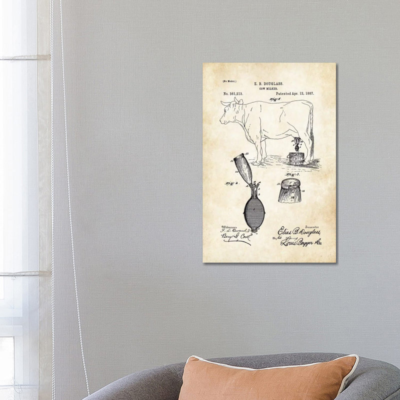 Cow Milker by Patent77 - Wrapped Canvas Gallery-Wrapped Canvas Giclée, 66.04 cm H x 45.72 cm W x 1.91 cm D