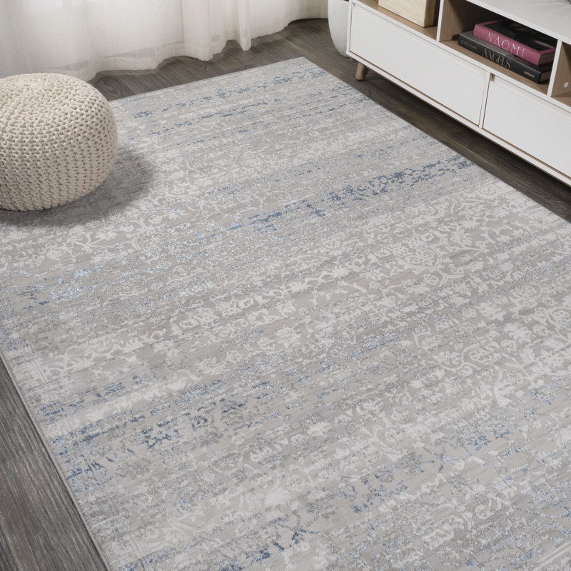 Bloomington Modern Strie' Gray/Blue Rug, Rectangle 4' x 6'