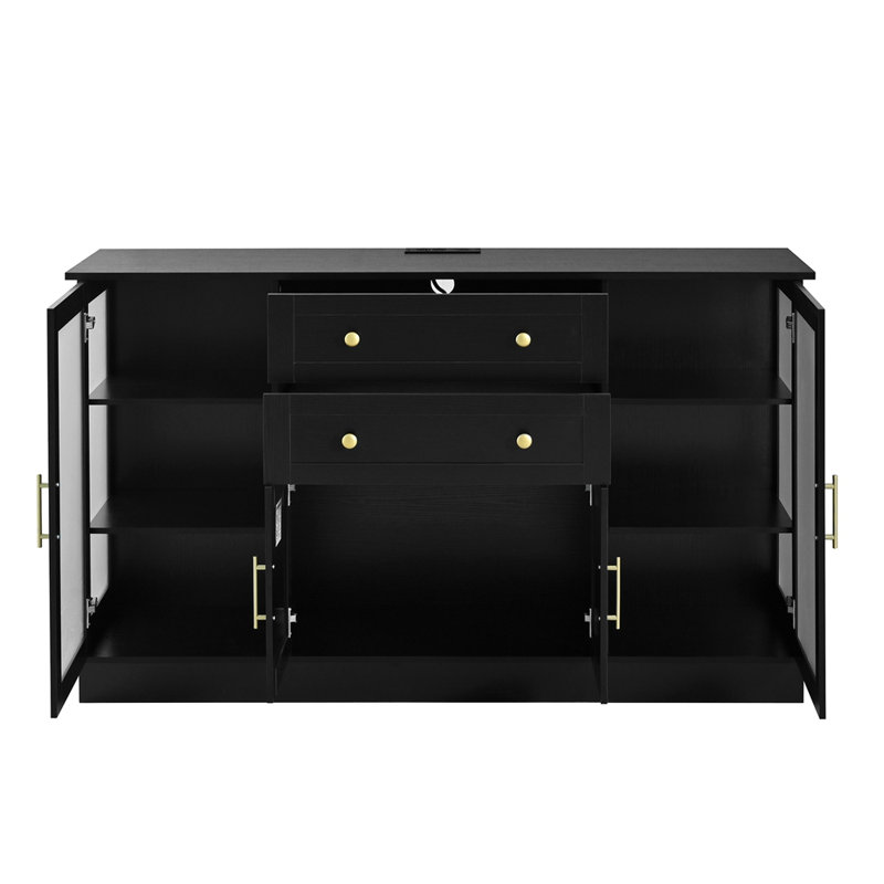 Buffet 58,3 po avec 4 portes et 2 tiroirs, Noir