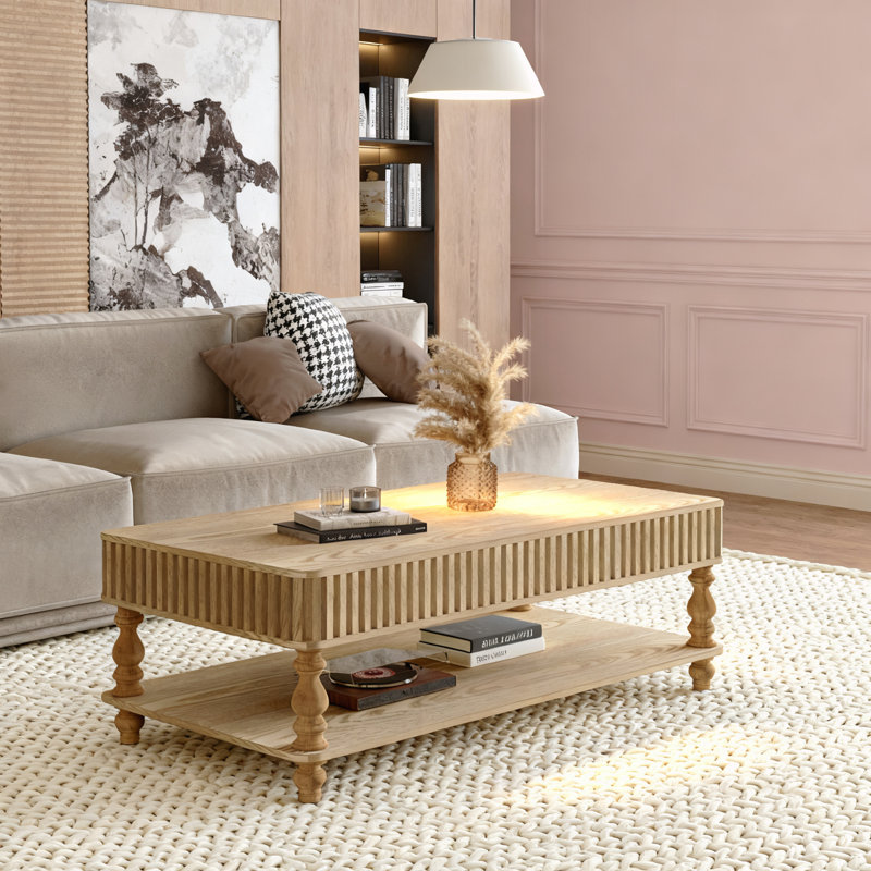 Table basse rectangulaire pour petit salon, Naturel