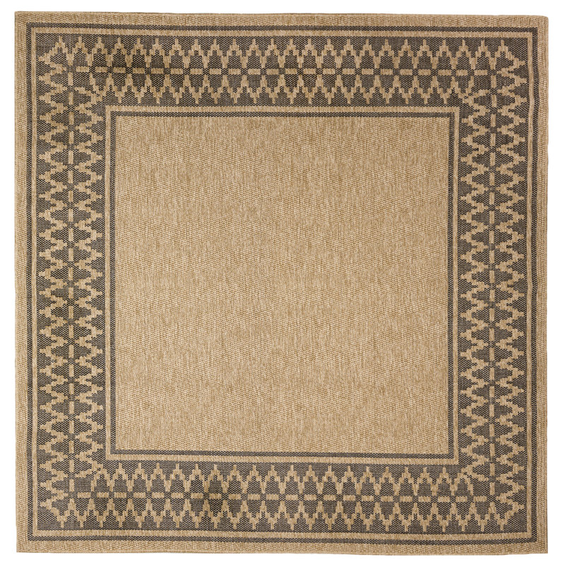 Dakota Fields Diamond Border Natural Tan/Black Indoor/Outdoor Rug, Square 7'10" 