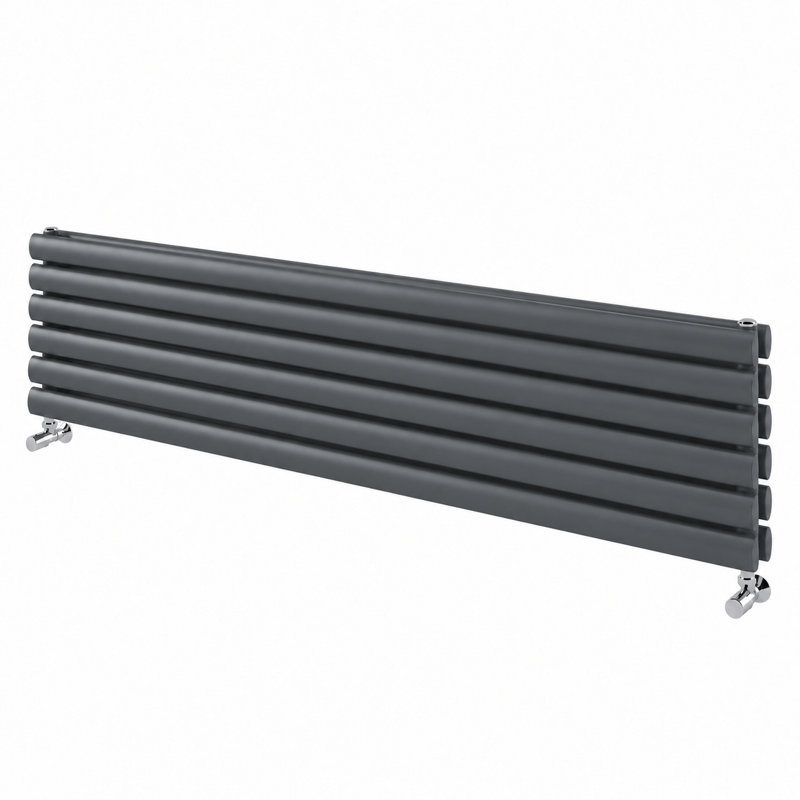  Horizontal Oval Panel Radiators, 1200mm W x 472mm H, Grey