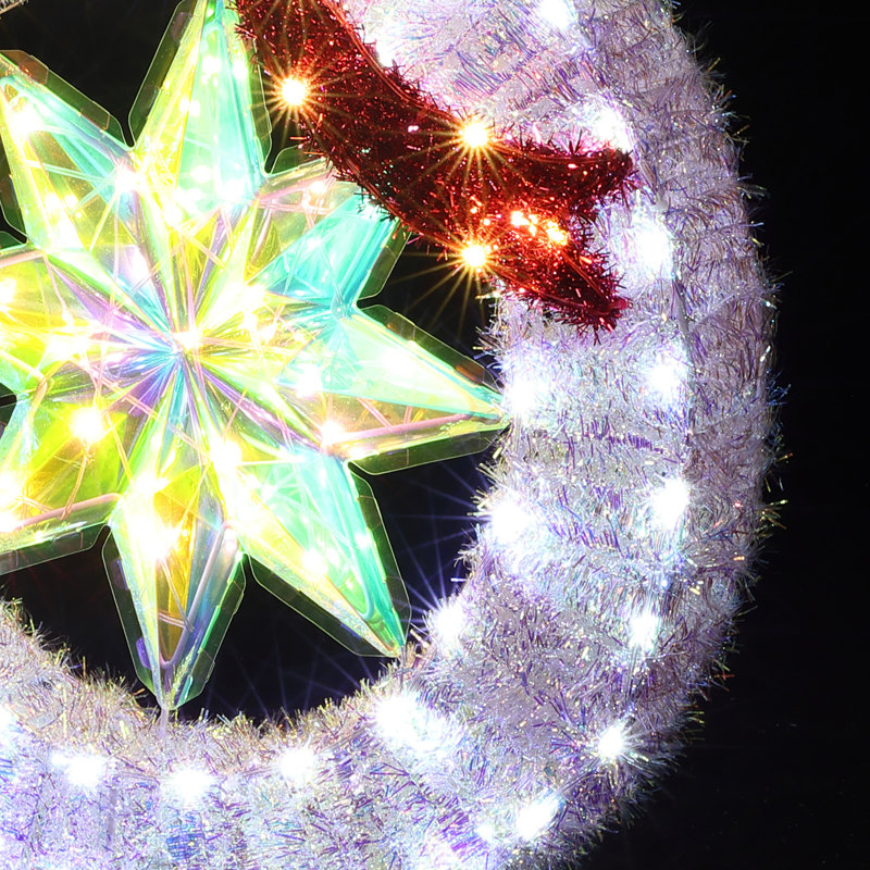 Ornement en forme de guirlande lumineuse en argent 2 pi avec étoile et nœud rouge