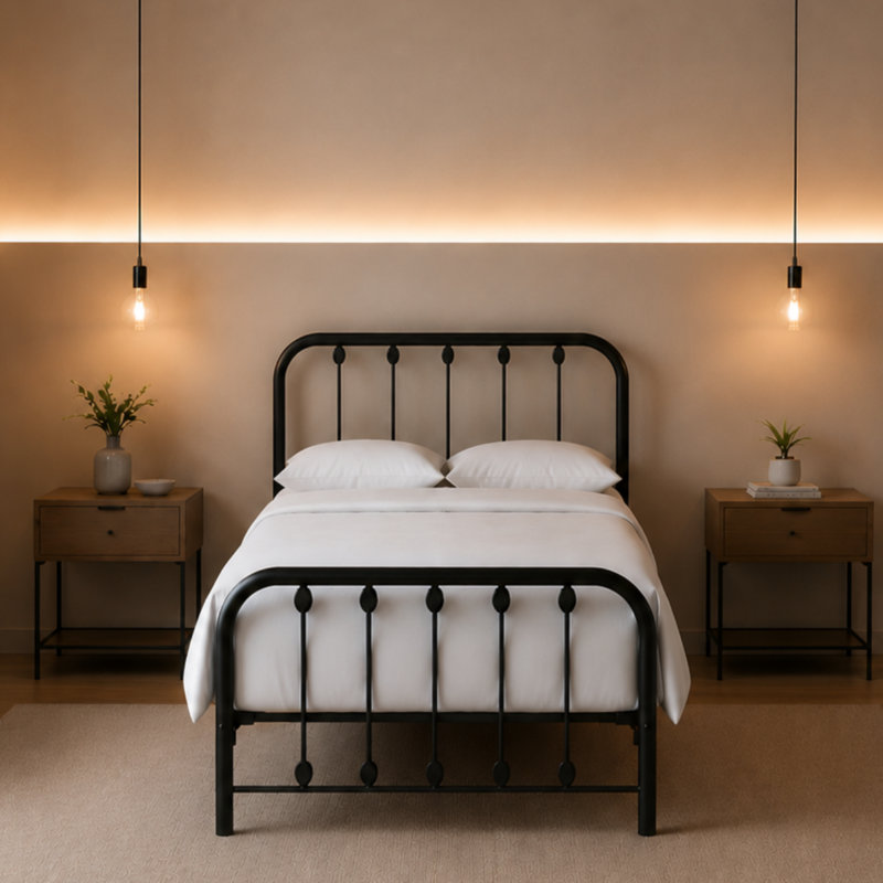 Lit plateforme Keyesport, Noir, Simple