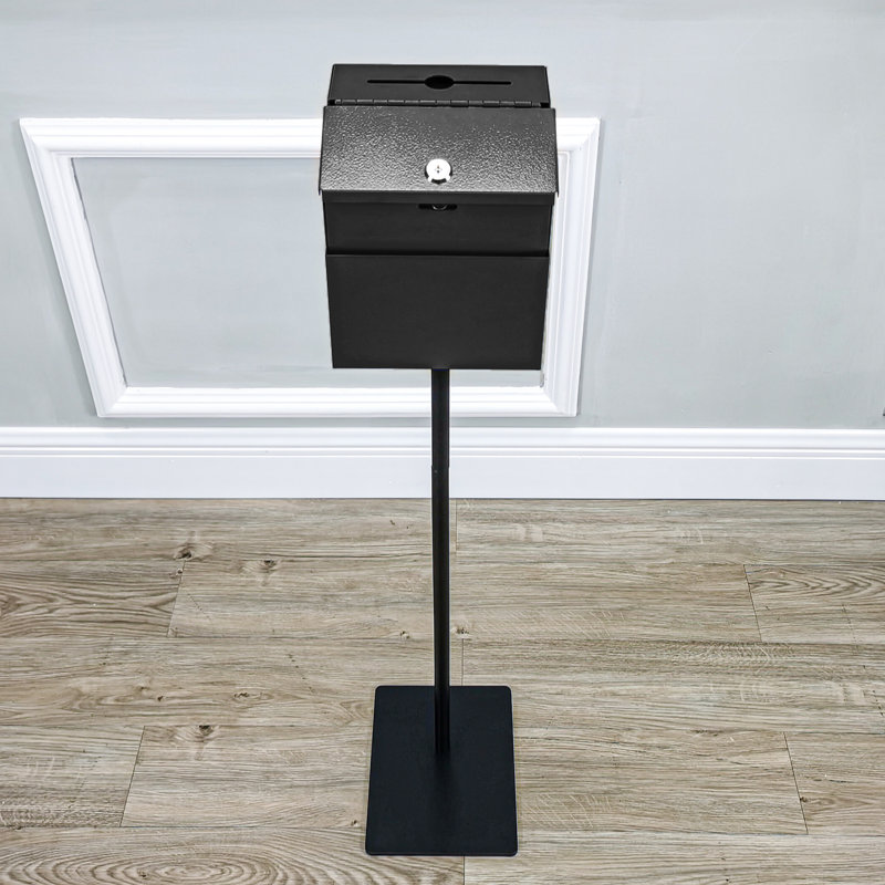Metal Donation Box Floor Stand Lobby Foyer Tithes & Offering Suggestion Collection Ballot Box, Black