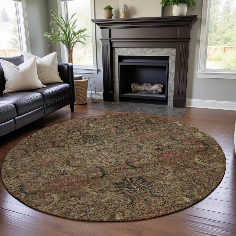 Premium Machine Washable Dahl AMF1082 Damask Rug, Round 8'