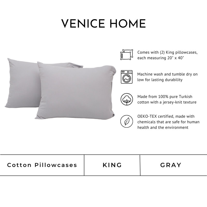100% Cotton Jersey Knit Pillowcases, Gray, King Pillowcase