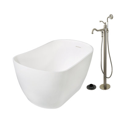 Kingston Arcticstone 51-Inch Solid Surface Oval Single Slipper Freestanding Tub With Faucet Combo And Drain
