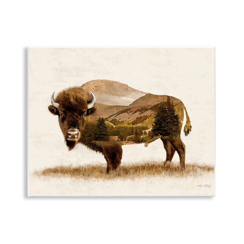 Rustic Brown Bison Nature Patterned MDF Wall Plaque, 14 x 11