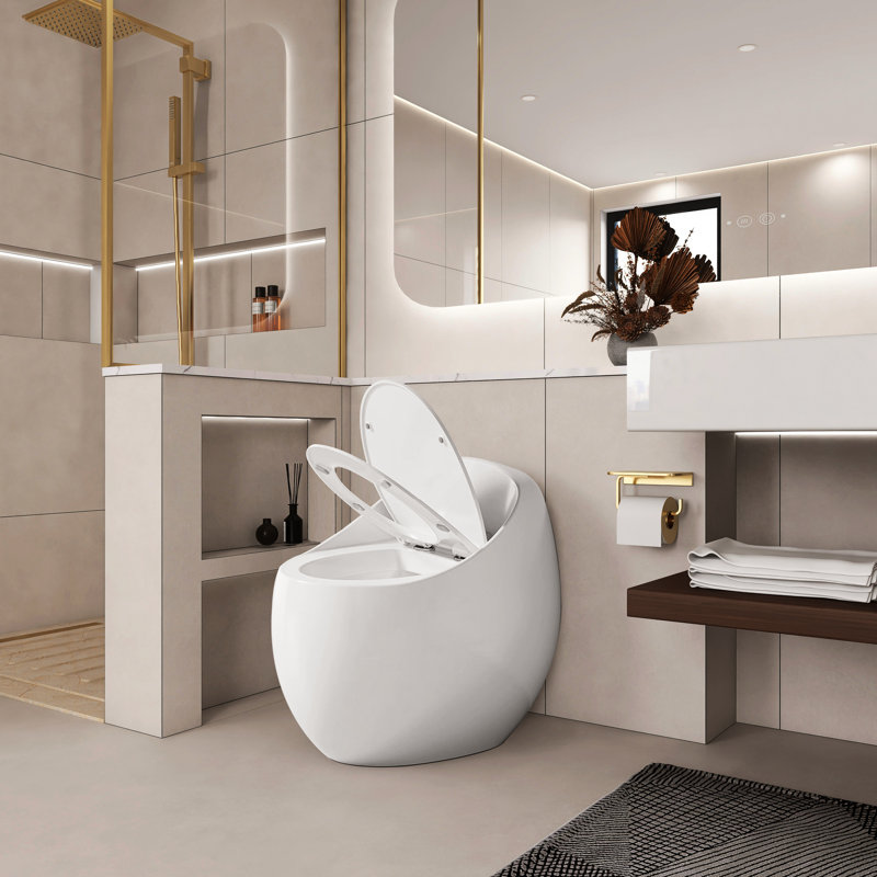 1.28 Single Flush Glossy White Ceramic Toilet - Egg Shape, Construction, Bathroom Upgrade Egg-Shaped Flush, Scratch, Easy Cleaning