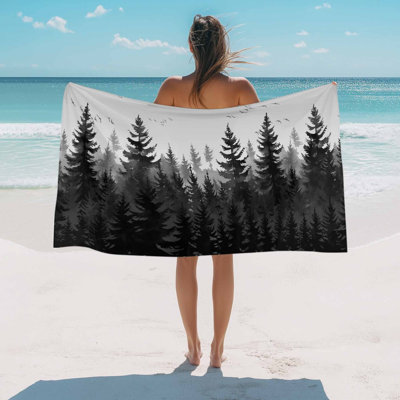 Beach Towel Black Forest Bath Pool Towels Tree Bird Nature Landscape Absorbent Beach Towel Soft Large Quick Dry Lightweight Camping Travel Sports Yoga Gym Swim Towels for Adult 35x70 Inch