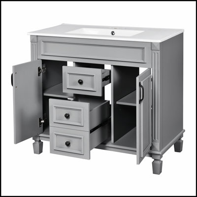 Meuble-lavabo moderne de 36 po avec lavabo supérieur, portes à fermeture douce et tiroirs pour un rangement efficace et une conception élégante