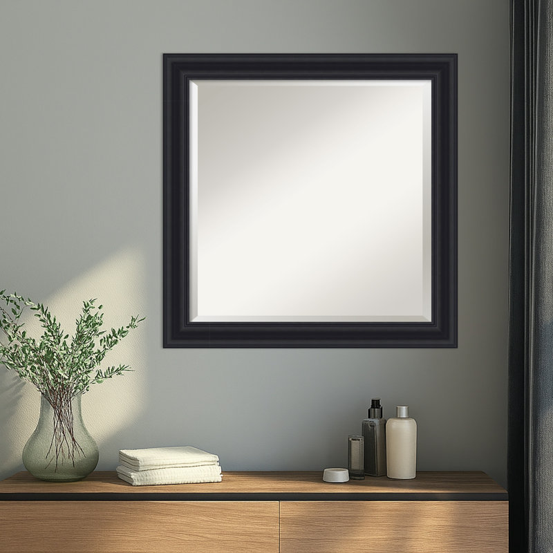 Dalat Beveled Framed Wall Mirror, 23.75" x 23.75", Black