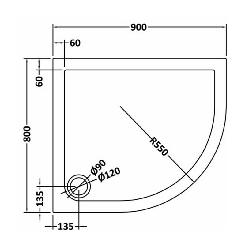 Standard Shower Tray - Slate Grey, 40mm H x 900mm W x 800mm D, Right