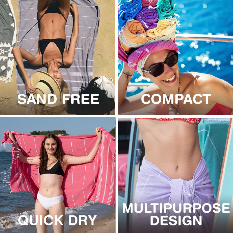 Ensemble de serviettes de plage en coton turc Ashly, Lilas / mauve / blanc / jaune