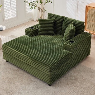 Méridienne surdimensionnée en velours côtelé - Canapé-lit rembourré de 60 po avec coussins décoratifs, fauteuil de lecture confortable pour salon, chambre à coucher, bureau, velours côtelé | Vert