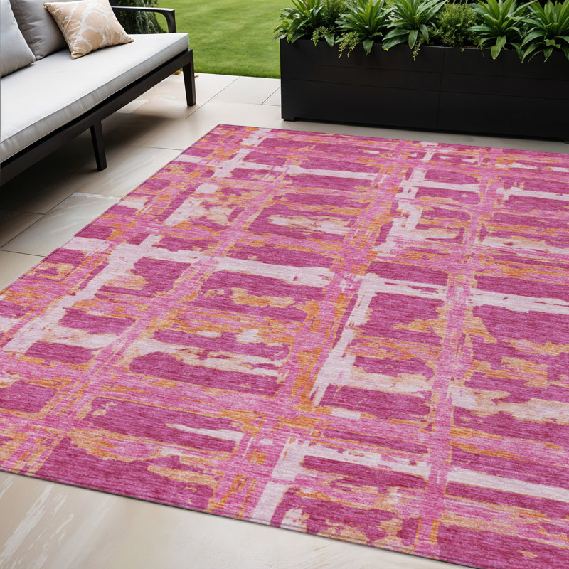 Tapis intérieur lavable rayé orange 5 pi x 8 pi