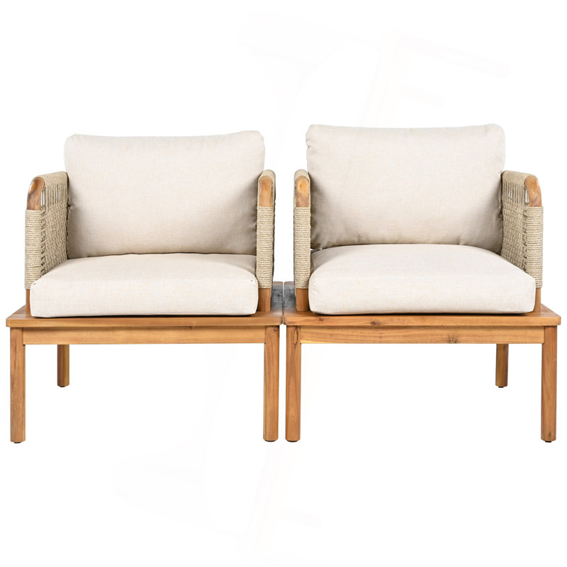 Fauteuil club d'extérieur en bois d'acacia et corde avec coussins (ensemble de 2 / MP2)