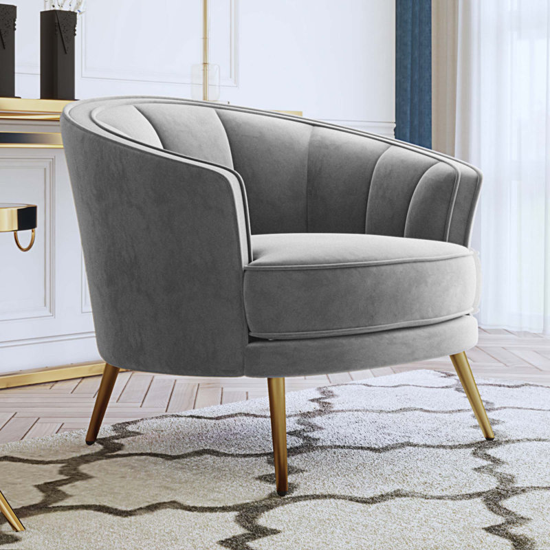 Fauteuil demi-tonneau Genji, Velours gris