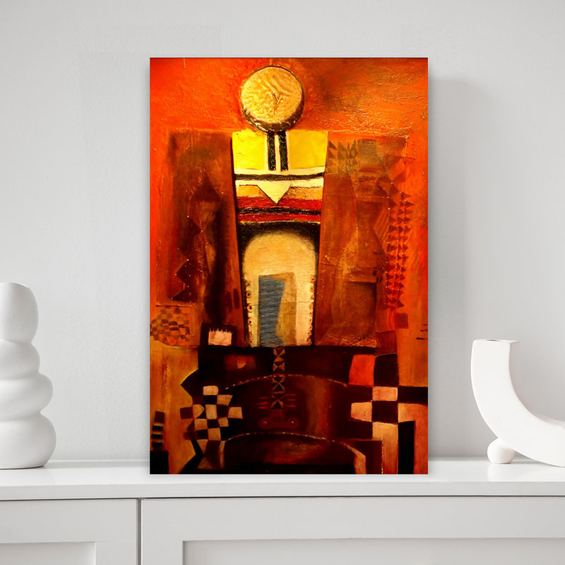 Abstrait art tribal abstrait géométrique contemporain, 18" H x 12" W
