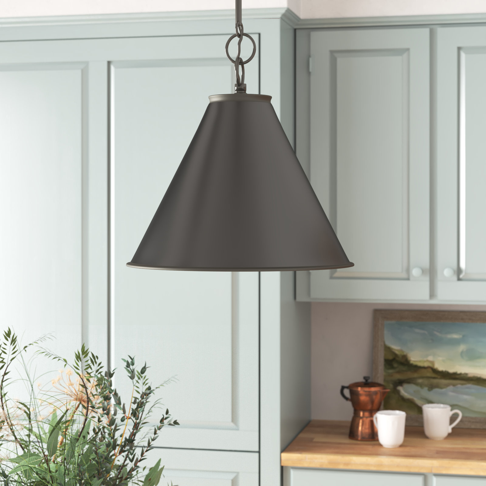 Dimmable Tapered Single Light Pendant, Bronze