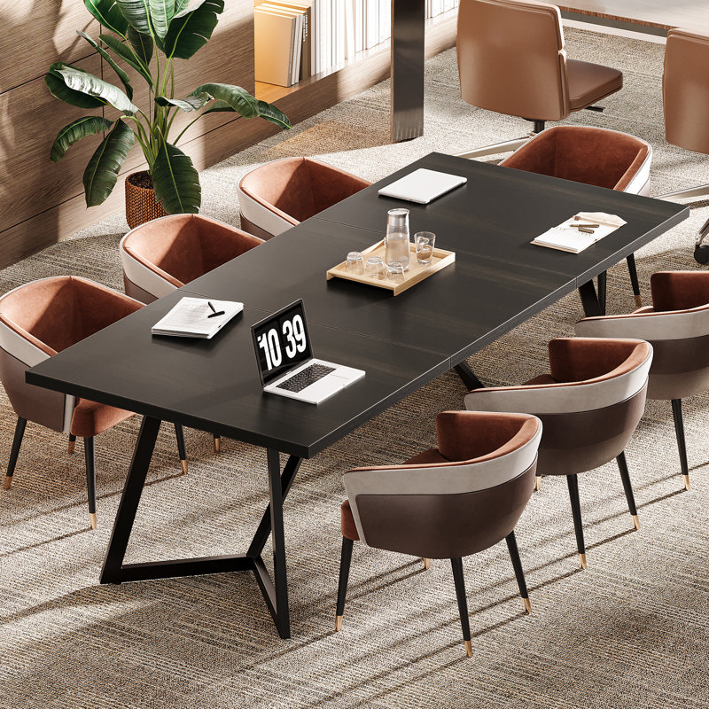 Table de conférence 70,86 ", table de réunion moderne avec structure en métal, Noir de Morden