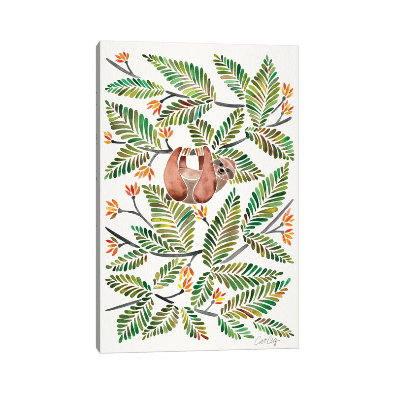Strickler paresseux vert, H 26 po x l 18 po x P 1,5 po, Papier d'art encadré noir, Blanc