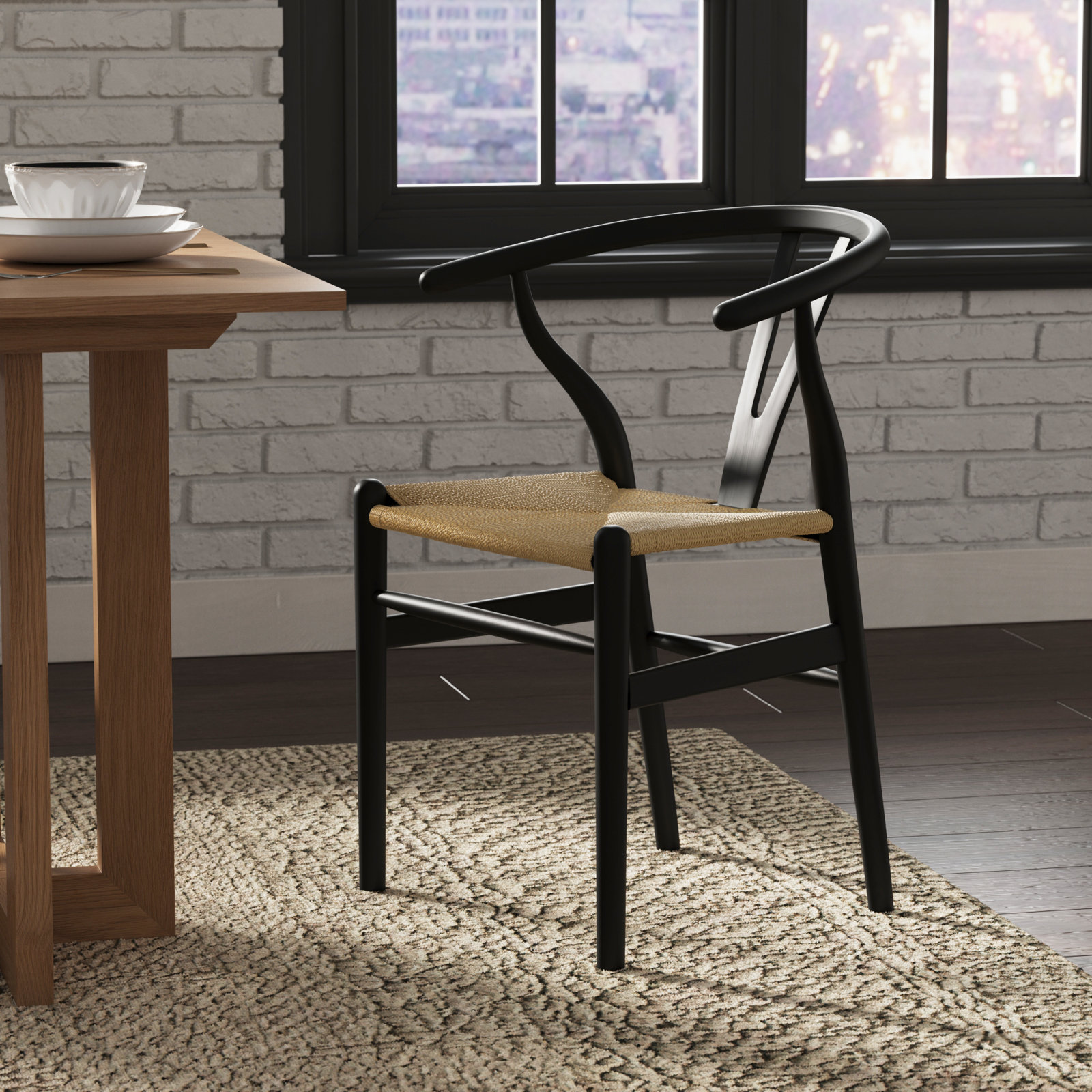 Margo Solid Wood Dining Chair, Black/Beige
