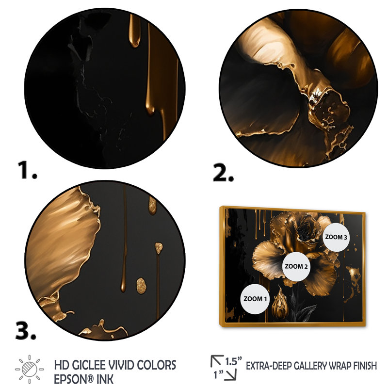 «Black and Gold Gladiolus III», cadre flottant, impression sur toile
