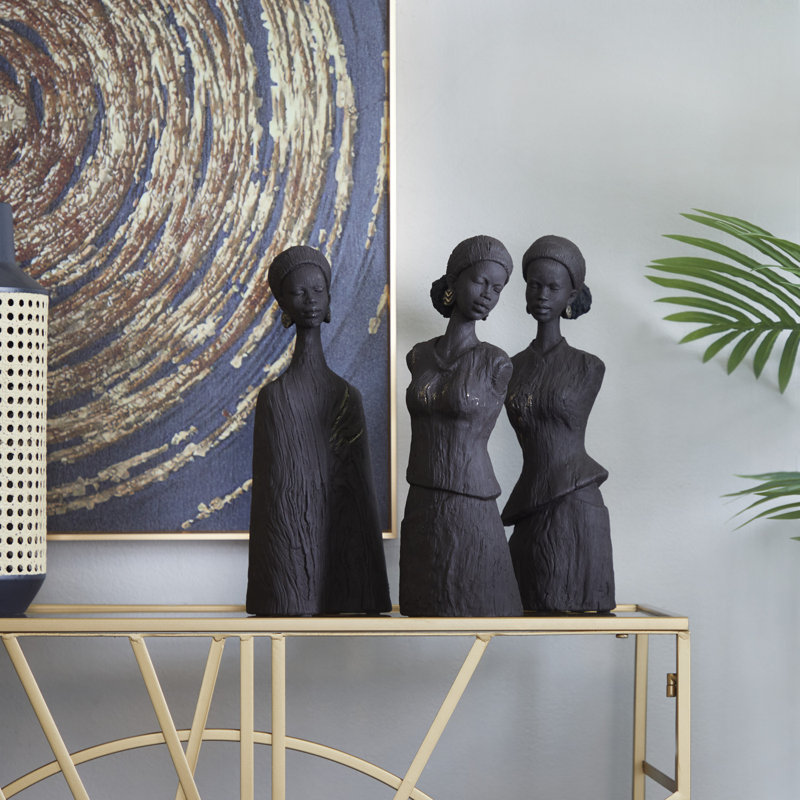 Ensemble de sculpture femme polystone en gris foncé