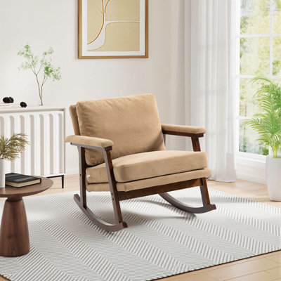 Mid Century Modern Upholstered Rocking Chair With Rubberwood Legs
