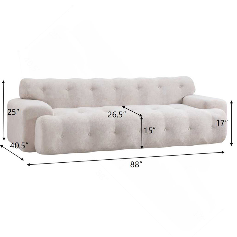 88"Cloud 3 Seater Chenille Sofa featuring Button Tufted Comfy Upholstered Couch, Silver lining