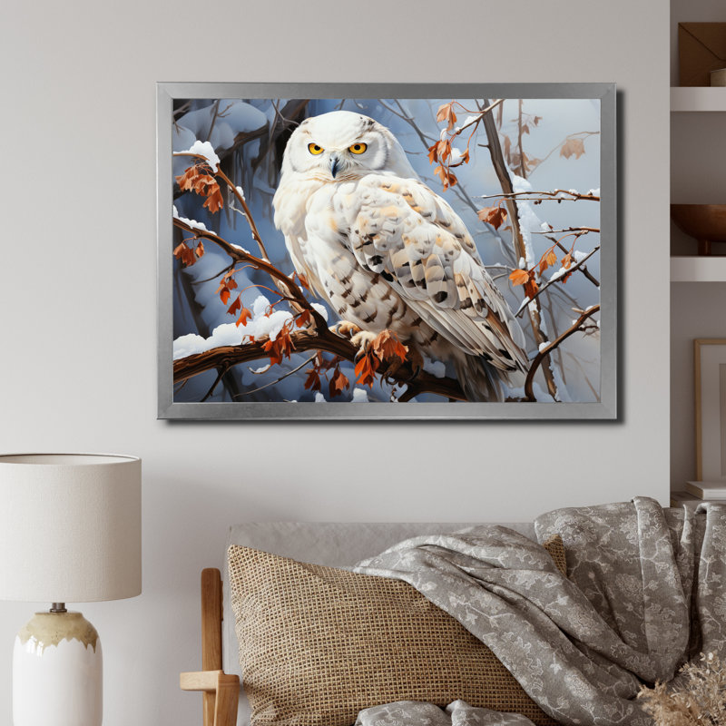 «Snowy Owl Winter I», reproduction sur toile, H 34 po x l 44 po x P 1,5 po, Cadre simple argenté