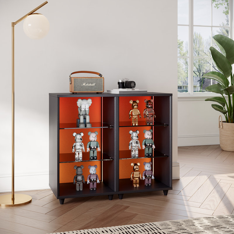 Modern Modular TV Stand with LED Lights and Storage, Black, Black