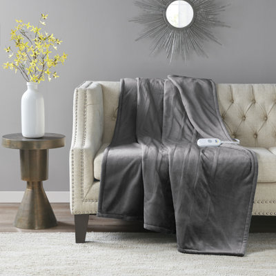Couverture chauffante Serta Plush gris foncé ultra douce 127 x 152 cm