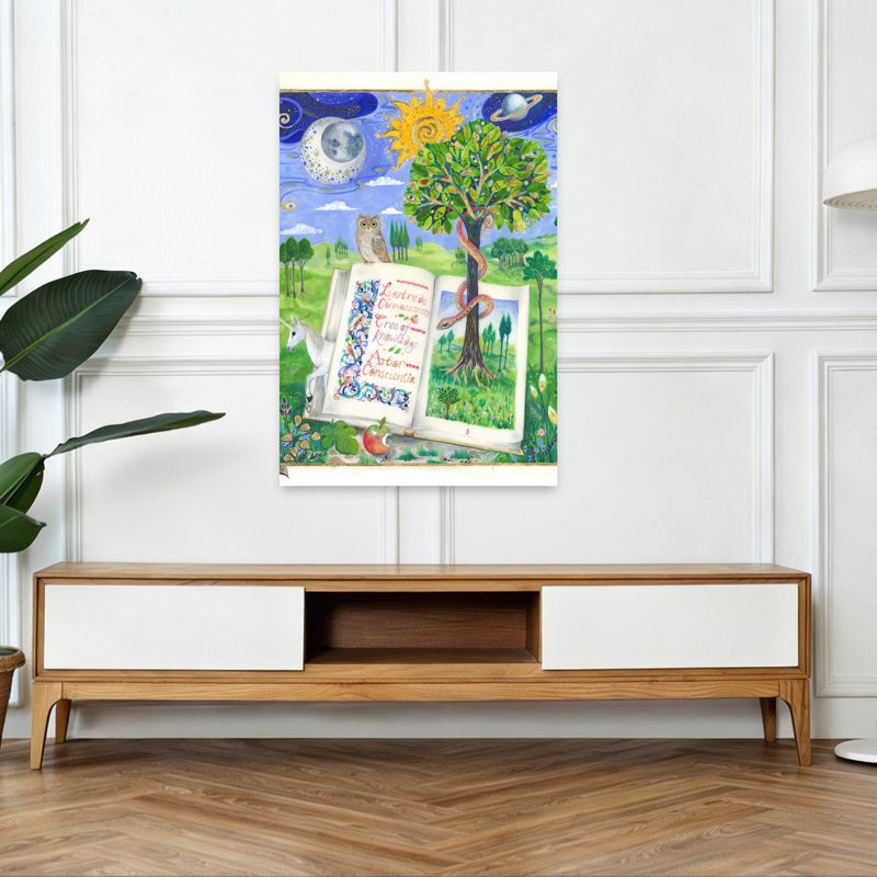 Arbre de la connaissance, hibou mystique abstrait, paysage de serpent, nature, affiche murale, 48" H x 32" W